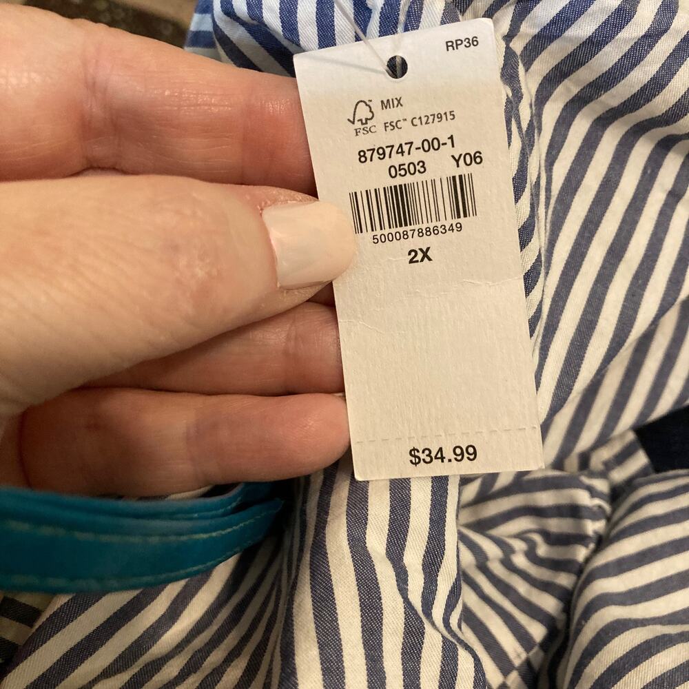 NWT Old Navy Striped Puff Sleeve Babydoll Blouse May All Day Blue Stripe Plus 2X - Picture 7 of 9